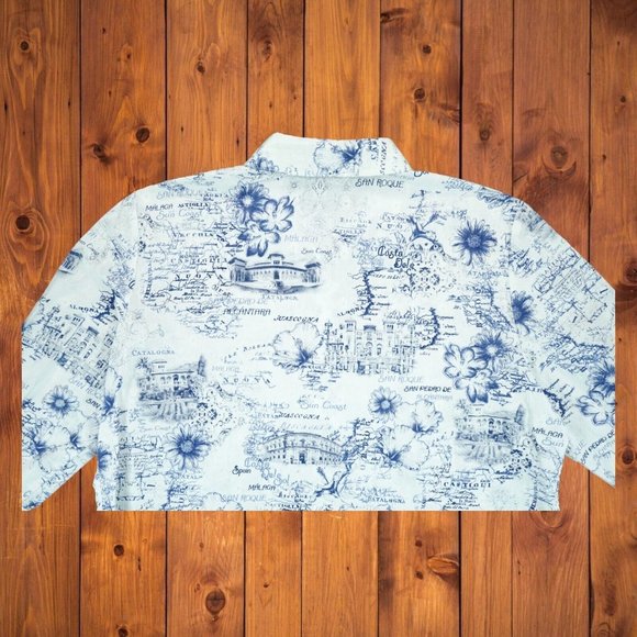 Alia Womens Floral Embroidery White/Blue Button Down Shirt 16 Spain Cities Print - Picture 7 of 9